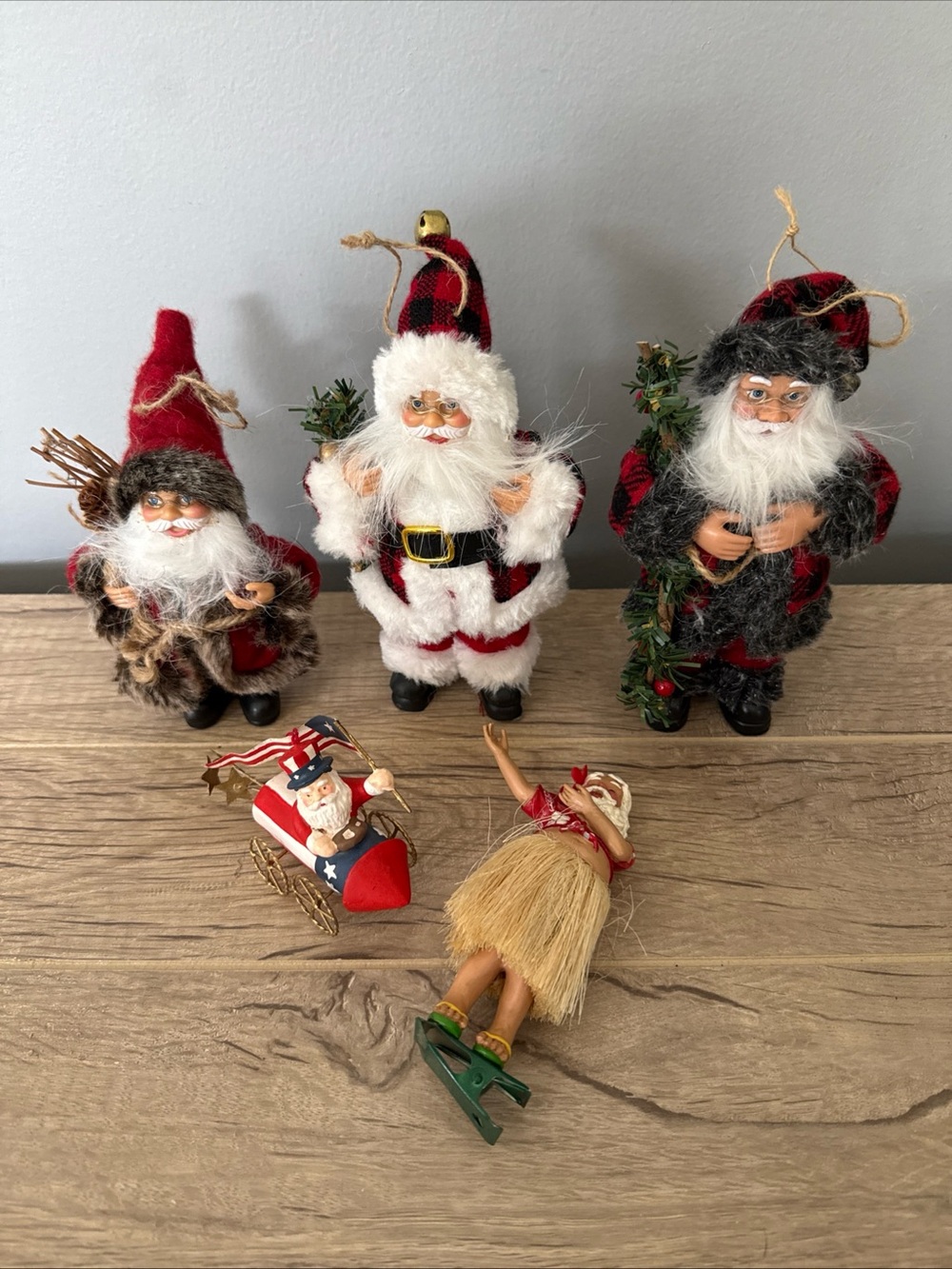 5x SANTA Claus St Nick Christmas Ornament Lot Felt Hawaii Bobble USA